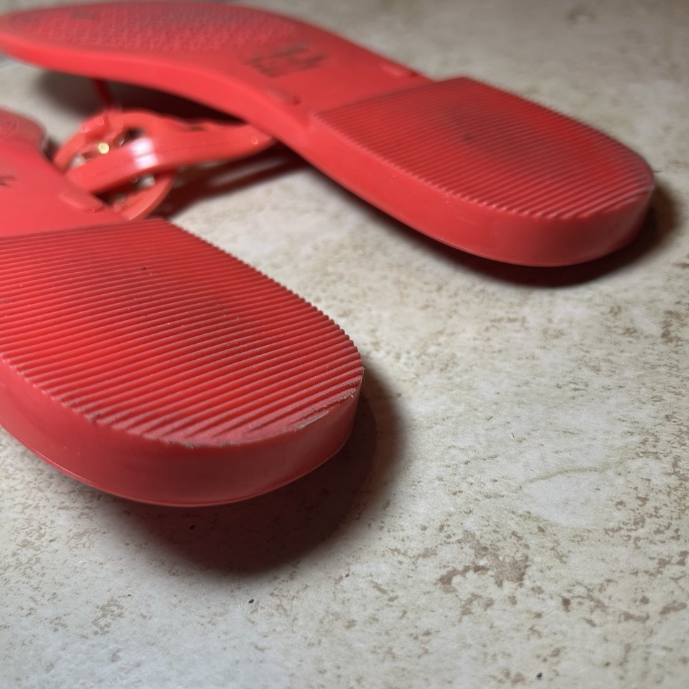 Tory Burch Mini Miller Jelly Thong Sandals Size 9 Orange Coral Double T Gold EUC - Picture 7 of 8